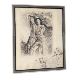 Framed Vintage 1940's Drypoint Etching in the Style of Paul Emile Becat