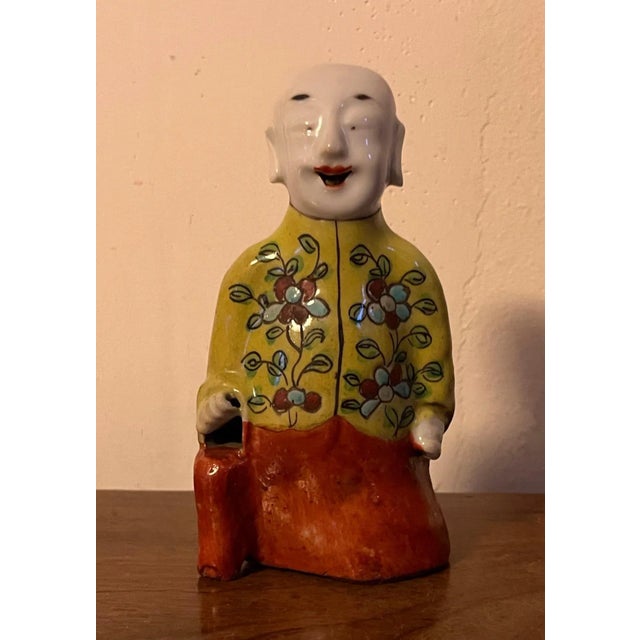 Ceramic Antique 19th Century Chinese Export Porcelain Ho Ho Boy Joss Stick Figure for Incense For Sale - Image 7 of 13