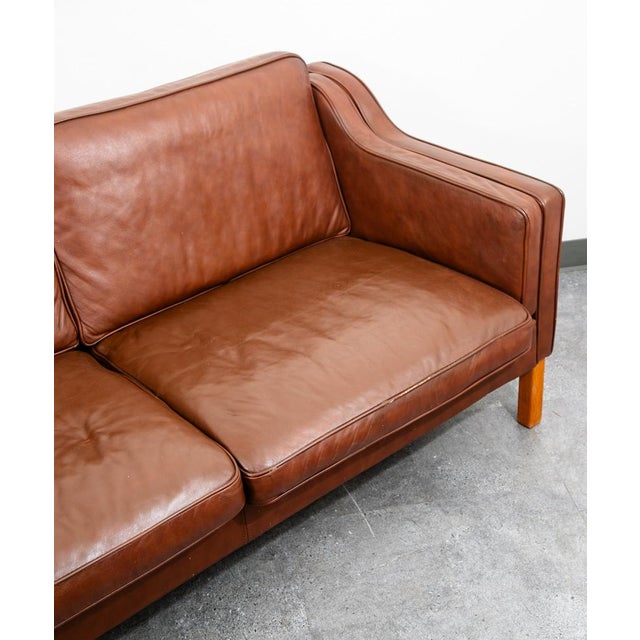 Mid Century Danish Modern Sofa Couch Brown Leather 2 Seat Settee Vintage Denmark For Sale - Image 10 of 11