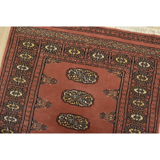 Bokhara Rug 2’11” X 4’8” Pink Wool Tribal Hand-Knotted Oriental Carpet For Sale In Philadelphia - Image 6 of 11