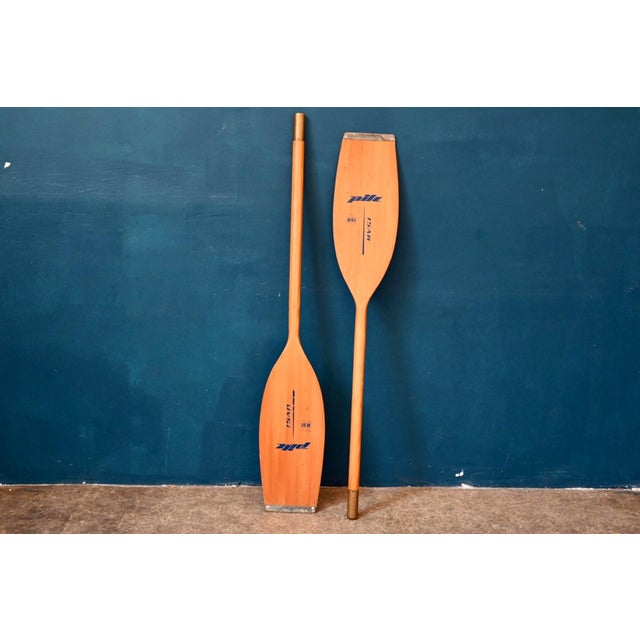 Vintage Wooden and Brass Oars, 1980s, Set of 2 For Sale - Image 3 of 7