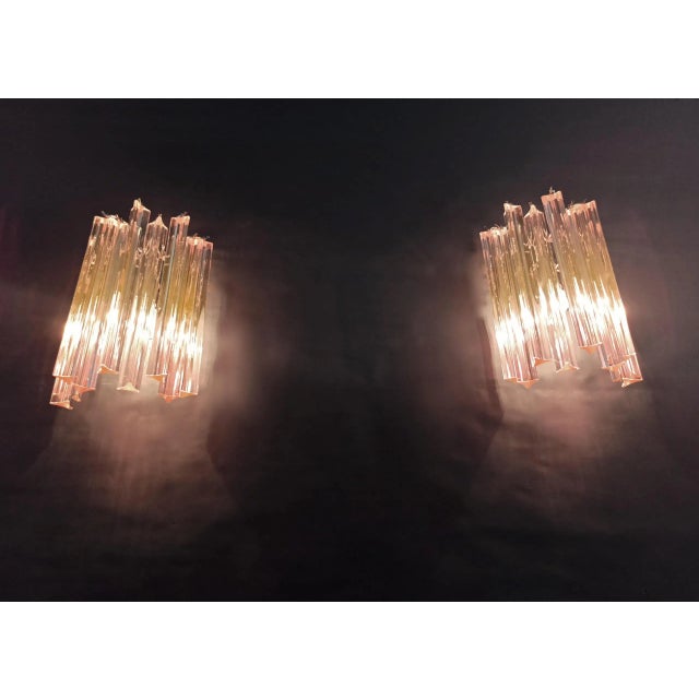 Pair of Murano Wall Sconces 9 Pink Triedri For Sale In Los Angeles - Image 6 of 12