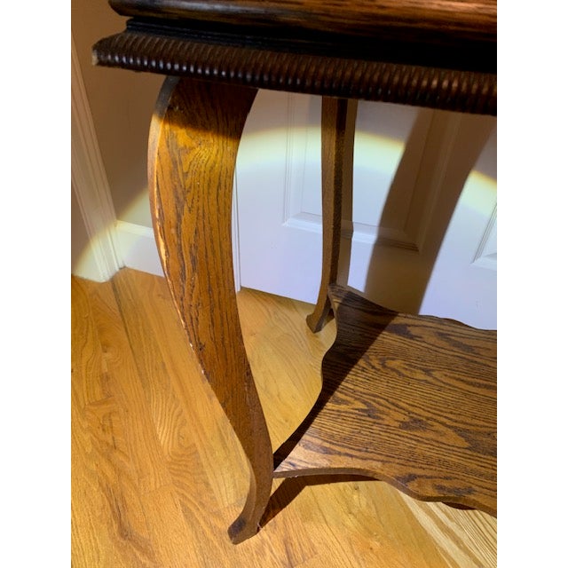Brown Antique Square Handcarved Apron 2 Tier Side Table Cabriole Style Legs For Sale - Image 8 of 8