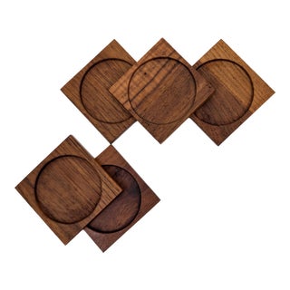 1960s Mid-Century Danish Modern Teak Coaster Set of 5 For Sale