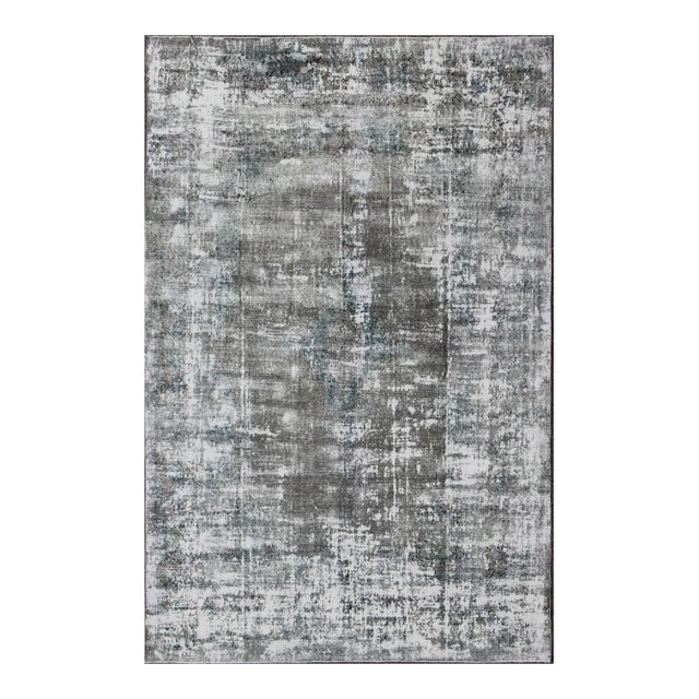Mid 20th Century Distressed Vintage Persian Rug With Abstract Modern Design in Warm Gray-Silver For Sale