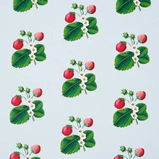 Schumacher x Johnson Hartig Strawberry Hill Wallpaper in Blue For Sale