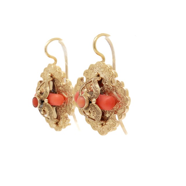 Antique Victorian 14k Gold & Red Coral Earrings For Sale In Philadelphia - Image 6 of 14