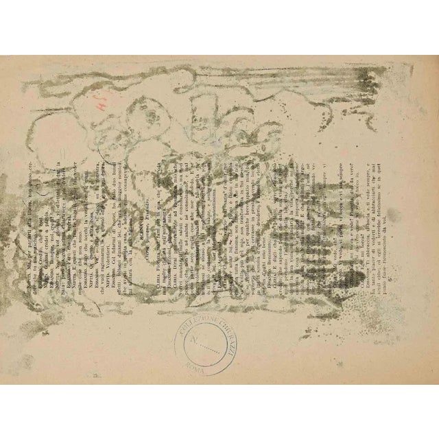 Figures is an original China Ink Drawing realized by Mino Maccari in mid-20th Century. Good condition on a yellowed paper,...