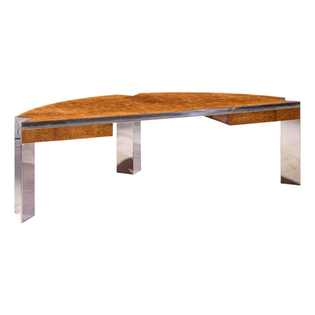 Leon Rosen for Pace Mid Century Burlwood and Chrome Executive Desk For Sale