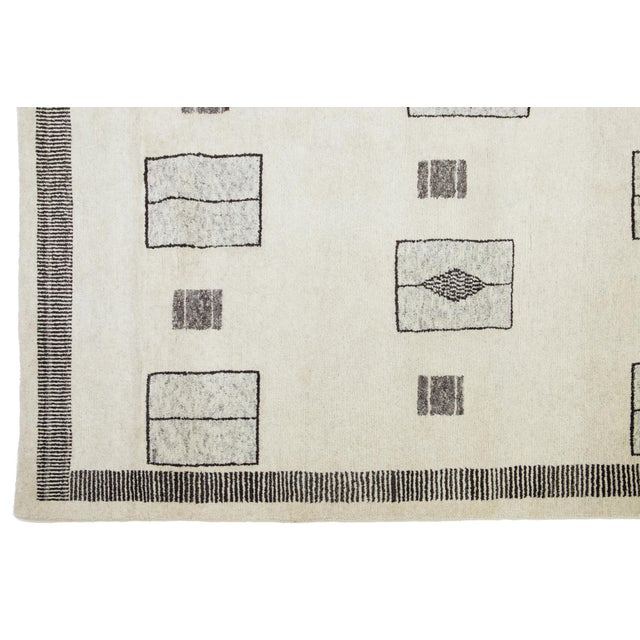 Modern Moroccan Style Handmade Wool Rug in Beige by Apadana For Sale - Image 10 of 12