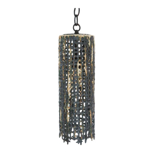 Tall Hanging Basketweave Pendant by Clate Grunden For Sale