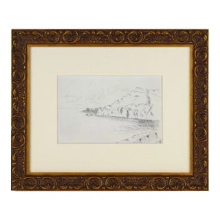 Antique English Seascape Graphite Drawing C.1900 For Sale