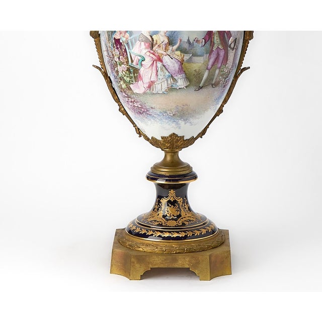 Large 19th Century French Napoleon III Sèvres Style Porcelain Ormolu Mounted Urn For Sale - Image 4 of 12