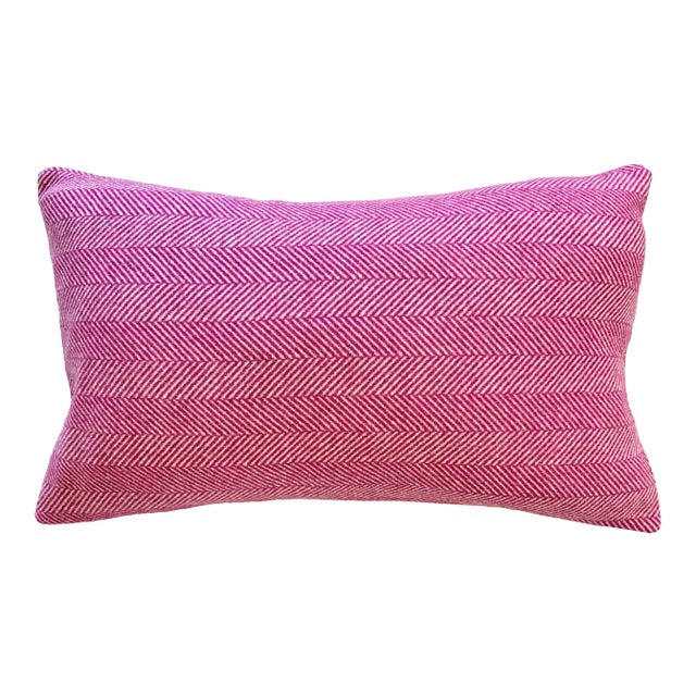 Contemporary FirmaMenta Fuchsia Pink Herringbone Wool Lumbar Pillow For Sale