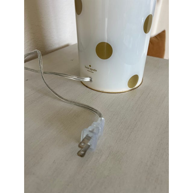 Kate Spade Cream & Gold Pavilion Polka Dot Cylinder Table Lamp W/ Cream Linen Shade; Set of 2 For Sale - Image 16 of 17