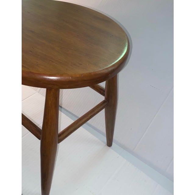 1960s Vintage "Modern Design Stool,rustic , Minimalist Artisan-Crafted Wooden Stool. A Simple Wooden Stool With Tapered Legs and a Round Seat. For Sale - Image 5 of 12