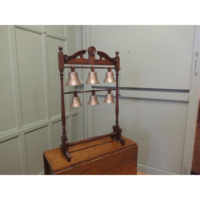Antique Walnut Rack with Tuned Musical Brass Bells, 1800s For Sale - Image 4 of 6