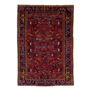 Vintage Red Heriz Hand-Knotted Wool Rug Features Allover Pattern