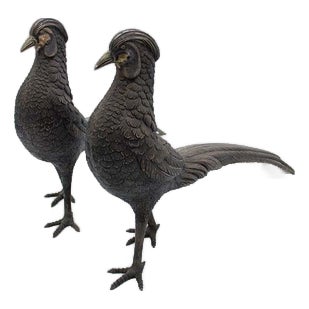 Chiseled Silver Pheasants with Long Tails, Set of 2 For Sale