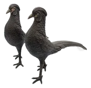 Chiseled Silver Pheasants with Long Tails, Set of 2