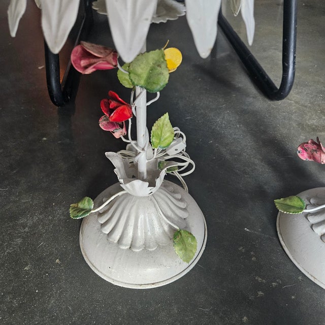 Metal 1960's Italian Tole Flower Lamps - a Pair For Sale - Image 7 of 12