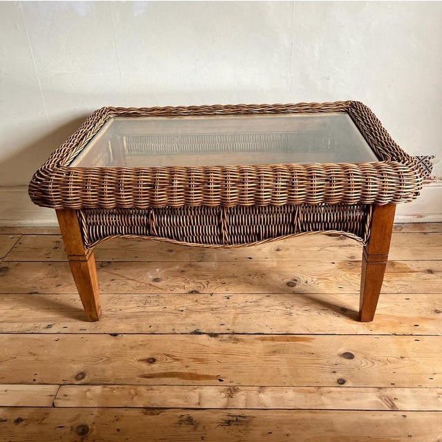 1980s Vintage Brown Wicker Table For Sale - Image 5 of 12