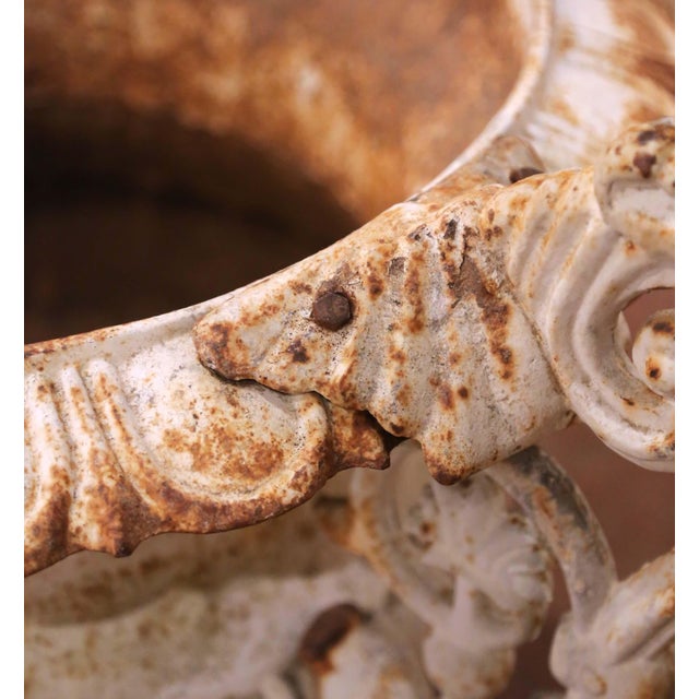Cream Pair of Early 20th Century French Painted Iron Chambord Garden Urn Planters For Sale - Image 8 of 13