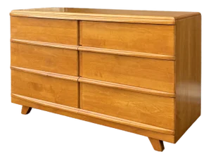 1950s Kling Furniture Maple Modern Collection Sculptural Bowfront Solid Maple 6 Drawer Low Dresser