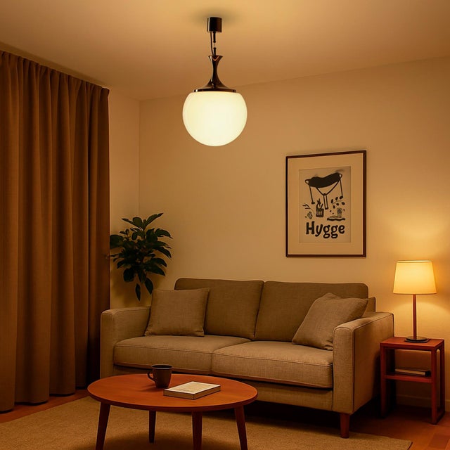 White Vintage Pendant Lamp in Chrome and Hand-Blown Opal Glass, Italy, 1960s For Sale - Image 8 of 9