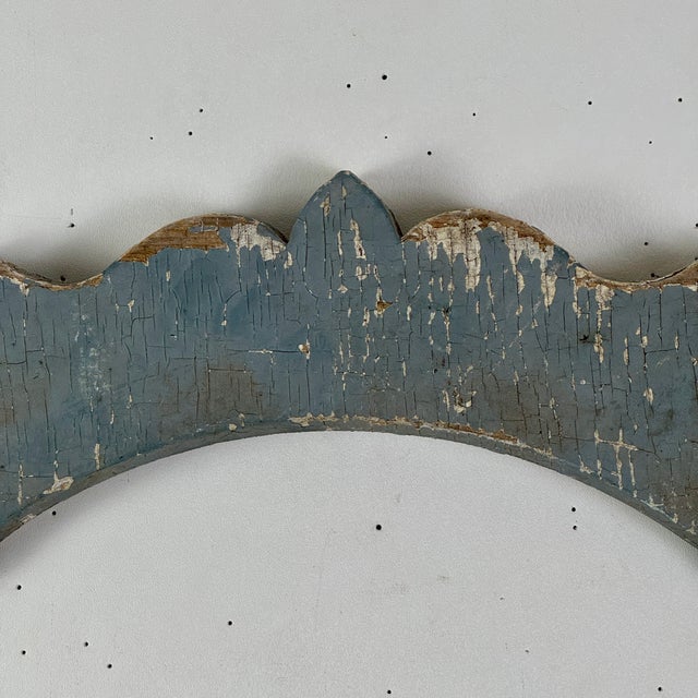 Early 20th Century Early 20th Century Architectural Salvage Decorative Wood Valance Element in Blue Gray & Crescent Design For Sale - Image 5 of 12