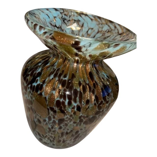 Murano Glass Vase With Sky Blue, Black, and Copper Aventurine. For Sale
