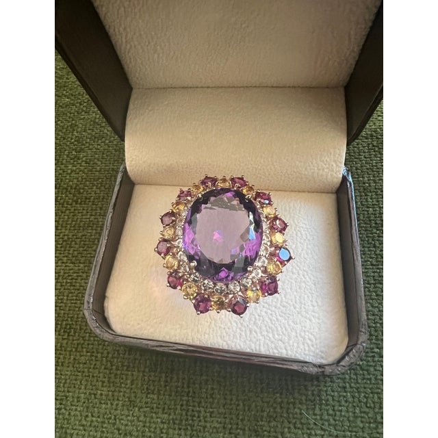 Bochic "Orient" Vintage Amethyst & Multi Gem Cocktail Ring Set 18K Gold & Silver For Sale - Image 10 of 18
