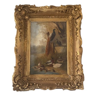 Birds by the Water's Edge, 1800s, Oil on Board, Framed For Sale