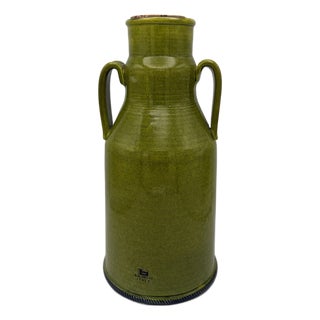 Mid-Century Modernist Italian Green Ceramic Carafe with Cork by Baldelli For Sale
