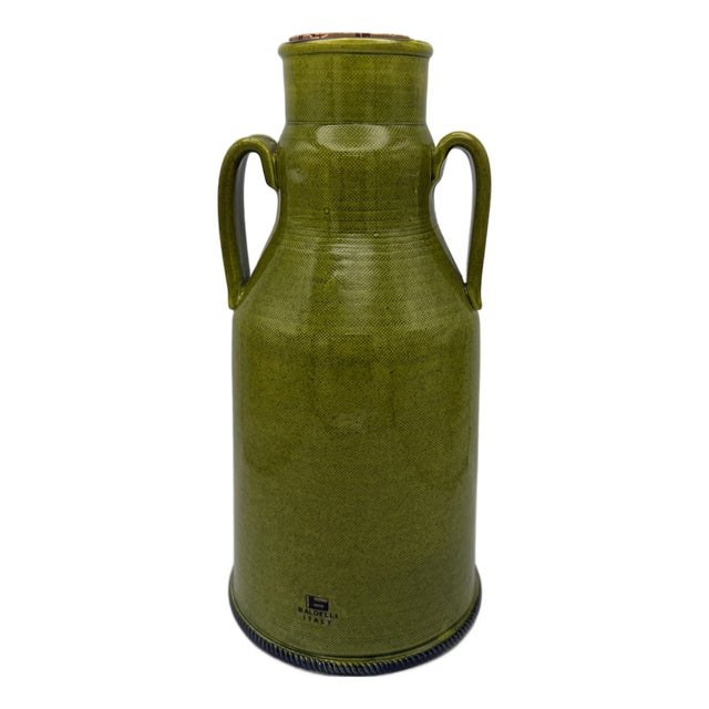 Mid-Century Modernist Italian Green Ceramic Carafe with Cork by Baldelli For Sale
