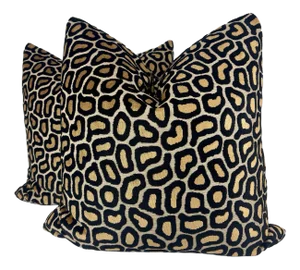 Leopard Cut Velvet in Gold/Black 22" Pillows-A Pair