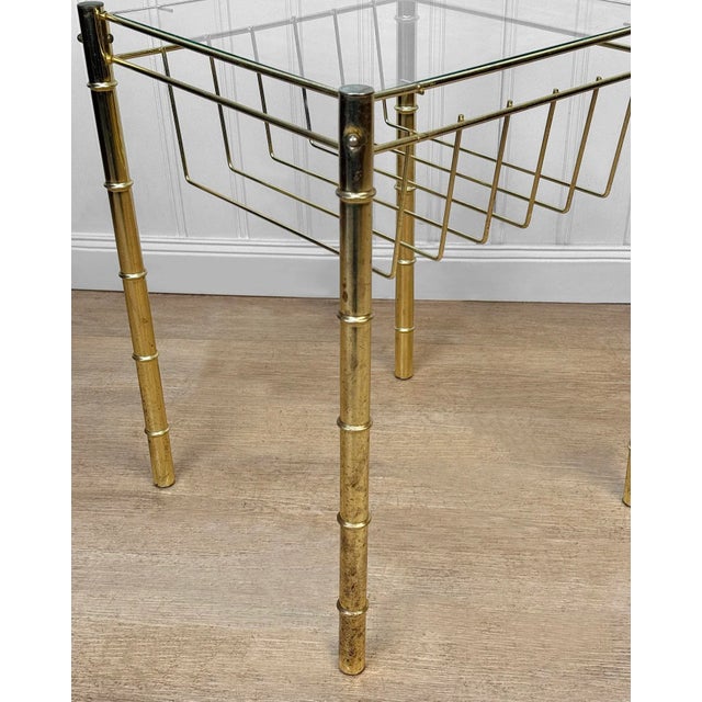 Vintage Hollywood Regency Faux Rattan Gold Magazine Record Stand Side Table For Sale - Image 9 of 10