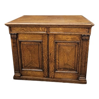 Late 19th Century Victorian Oak Raised Paneled Door Cabinet W/3 Drawers For Sale