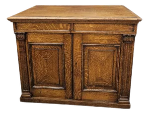Late 19th Century Victorian Oak Raised Paneled Door Cabinet W/3 Drawers