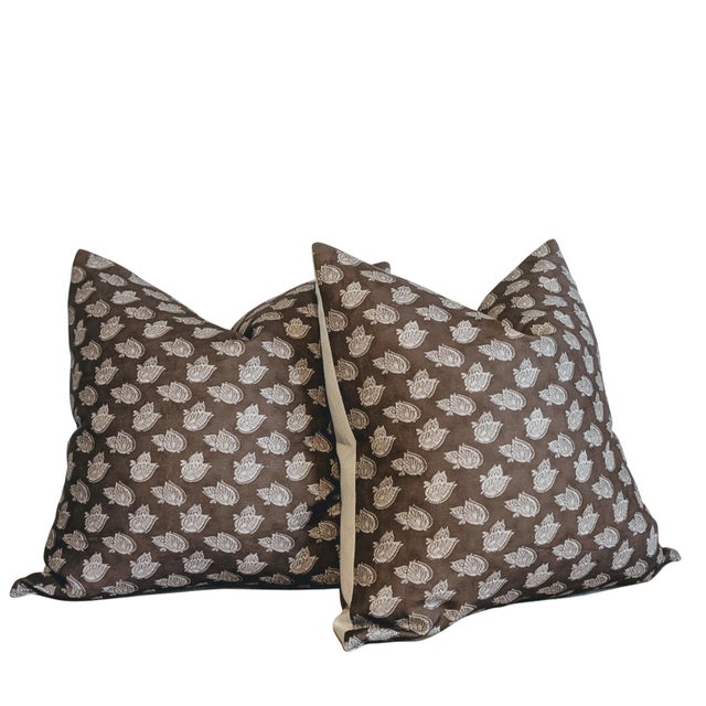 Soane Britain Burdur Leaf pillows in chesnut, with coordinating cream backs. Digitally printed in England. Invisible...