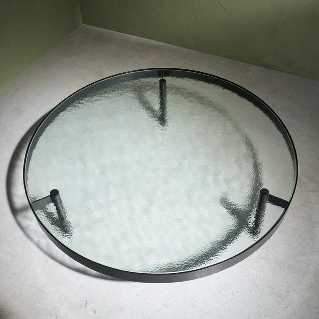 Black Round Coffee Table with Structured Glass Top by Janni van Pelt, Netherlands, 1960s For Sale - Image 4 of 10