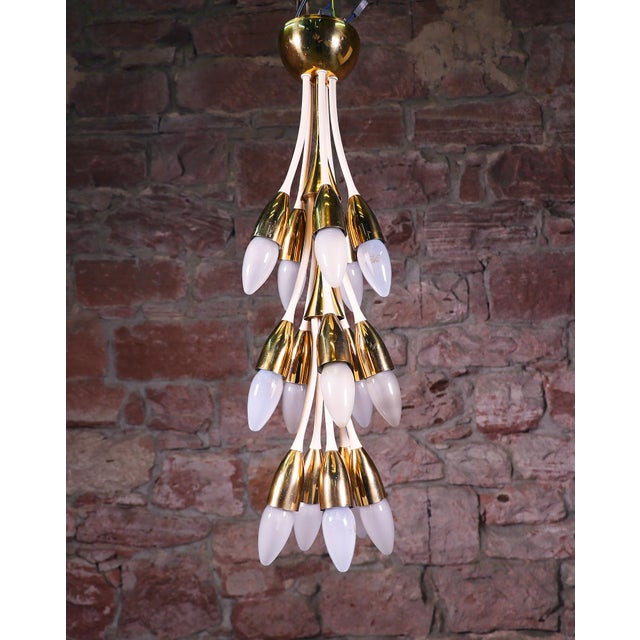 Mid-Century Modern German Brass and Enamel 12-Light Chandelier, 1950s For Sale - Image 3 of 10
