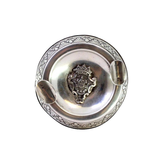 Metal Round Silver Ashtray with Coat of Arms For Sale - Image 7 of 7