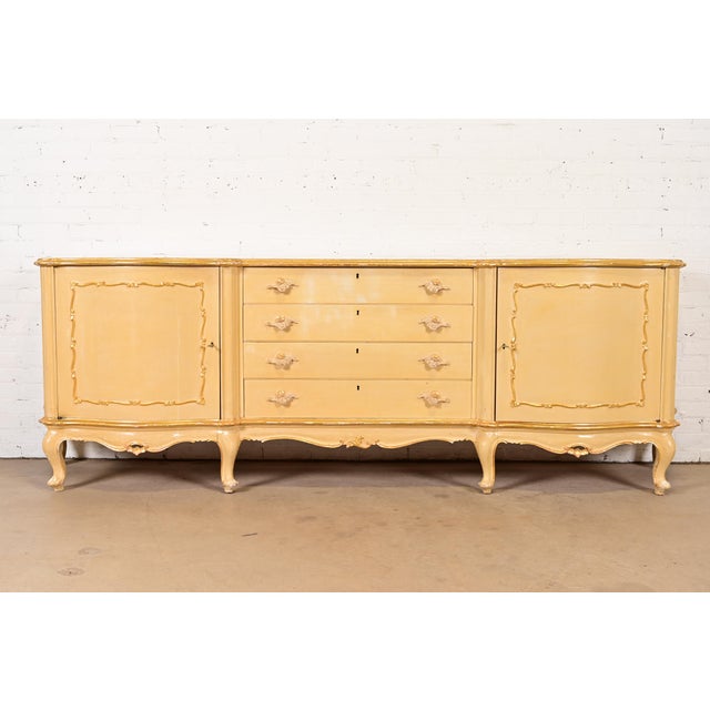 Antique Italian Louis XV Cream Lacquered and Gold Gilt Monumental Sideboard Credenza, Circa 1940s For Sale - Image 15 of 15