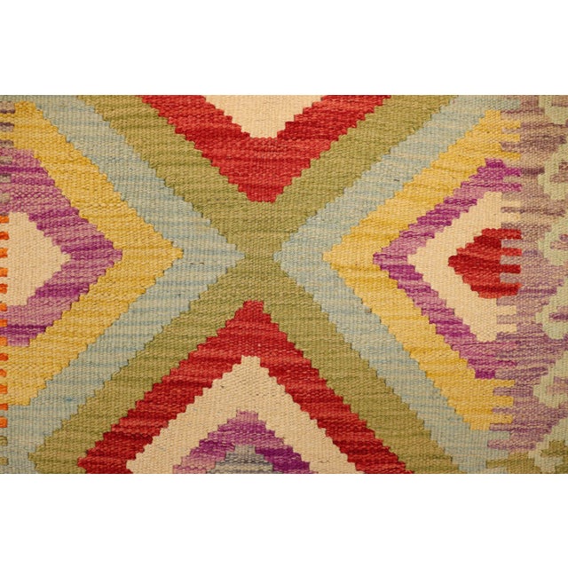 1990s Southwestern Turkish Kilim Blue Red Hand-Woven Wool Rug For Sale - Image 5 of 9
