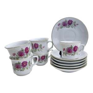 Early 20th Century Chinese Teacups and Saucers Set, With Red Seal, 11 Pieces
