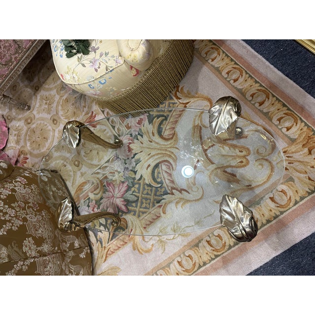Brass P.E.Guerin Hollywood Regency Glass & Brass Oval Coffee Table For Sale - Image 8 of 10