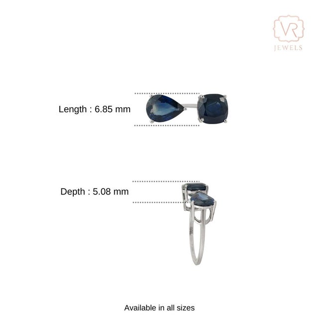 4 Carat Natural Blue Sapphire Toi Et Moi Cockrtail Ring Size 5 in 18k Gold For Sale - Image 11 of 16