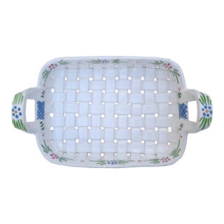 Late 20th Century Portugal Ceramic Basket Weave Tray For Sale