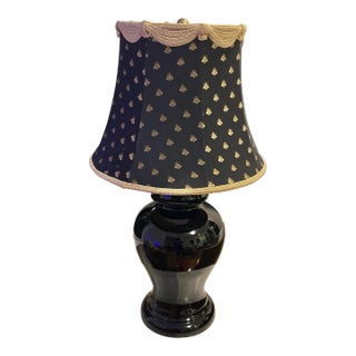 Vintage Black Ceramic Ginger Jar Lamp For Sale